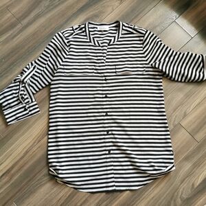 Calvin Klein Striped Roll Tab Sleeve Tunic Blouse M